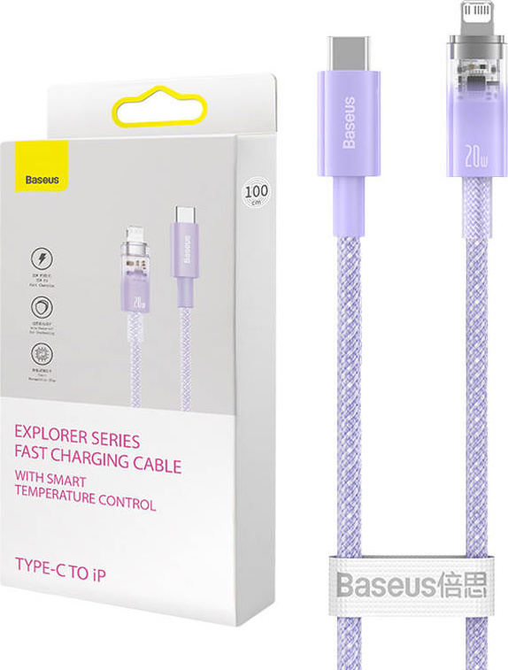 Rychlonabíjecí kabel Baseus USB-C na Lightning Explorer Series 1m, 20W (fialový)