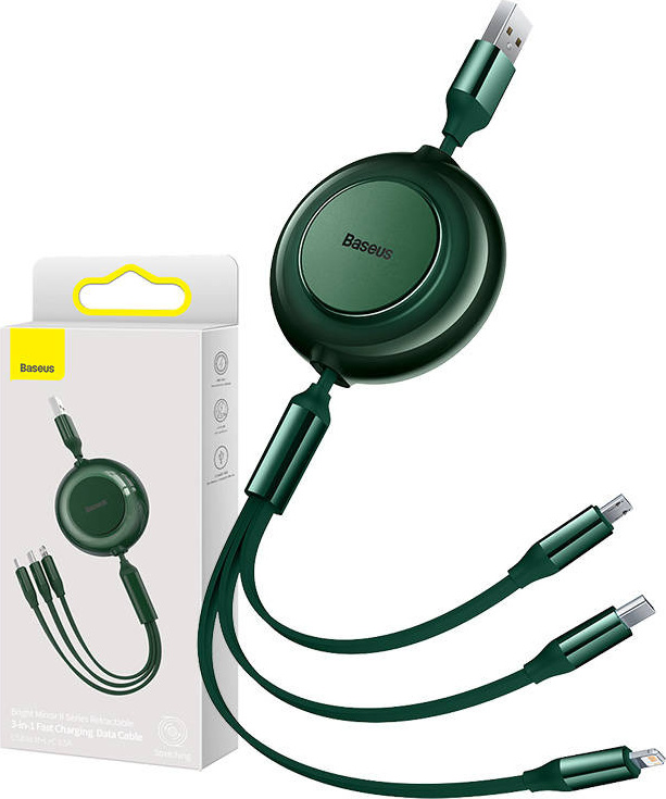 Baseus Bright Mirror 2, USB kabel 3 v 1 pro micro USB / USB-C / Lightning 3,5A 1,1 m (zelený)