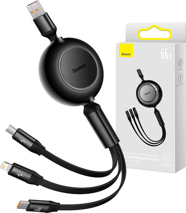 Baseus Bright Mirror 3, USB kabel 3 v 1 pro micro USB / USB-C / Lightning 66W / 2A 1,1 m (černý)
