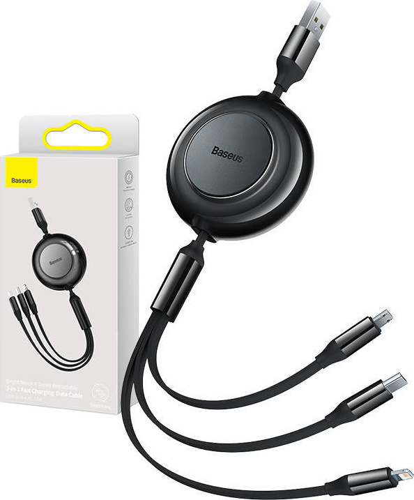 Baseus cable Bright Mirror 2 3w1 USB - micro USB + Lightning + USB-C 1,1m 3,5A black retractable