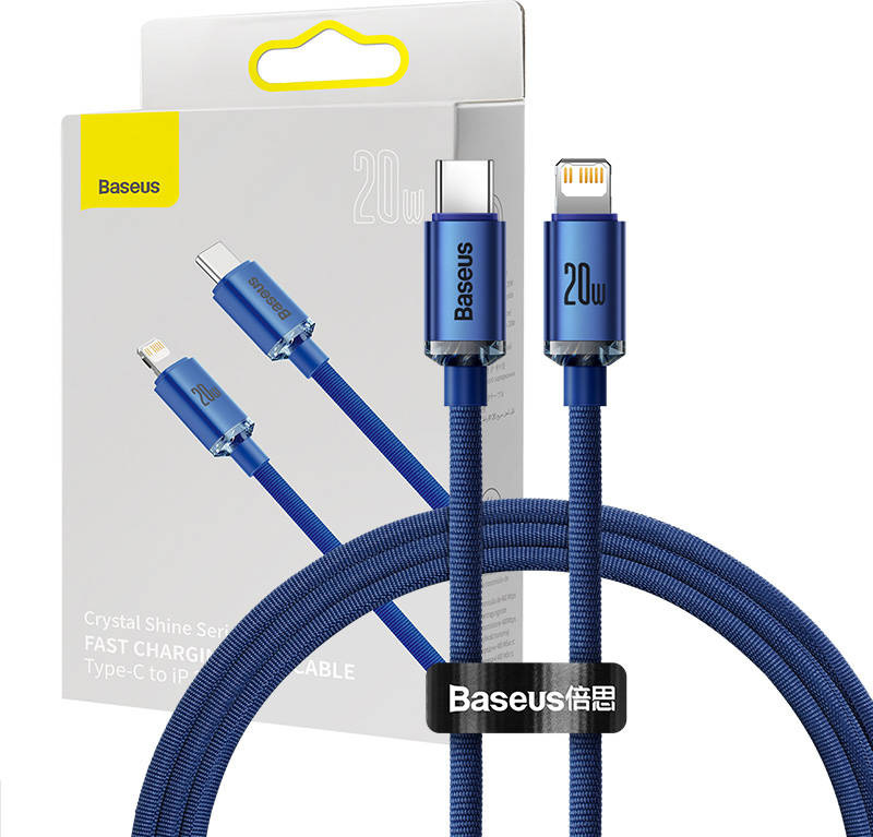 Baseus CAJY000203 Crystal Shine Series Datový Kabel USB-C - Lightning 20W 1,2m Blue