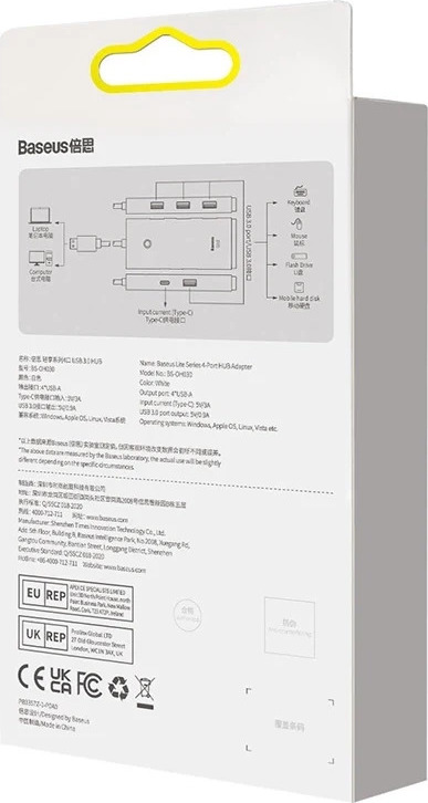 HUB adaptér 4portový USB-C Baseus OS-Lite 25 cm (černý)