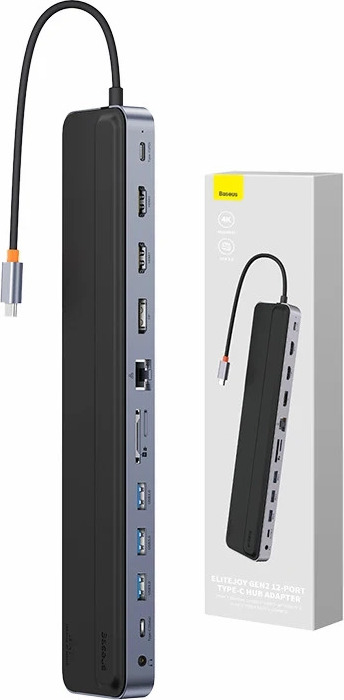 Baseus EliteJoy Gen2 Universal 12-in-1 USB HUB with 25cm USB-C Cable, Notebook Stand, USB-A / USB-C / DP / HDMI / SD / TF / RJ45 / 3.5mm Jack / PD…
