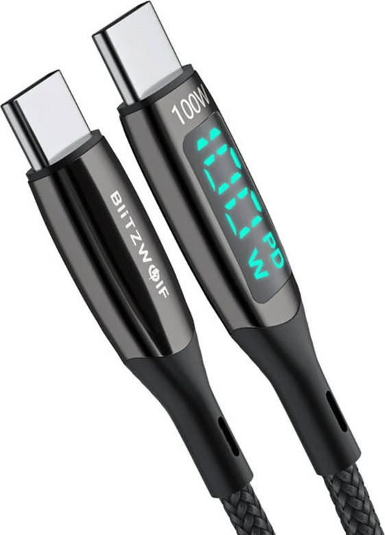 Kabel USB-C na USB-C BlitzWolf BW-TC23, s displejem, 100 W, 1,8 m (černý)