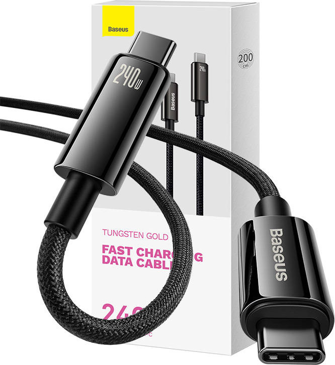 Levně Baseus CAWJ040101 Tungsten Gold Fast Charging Datový Kabel USB-C - USB-C 240W 2m Black