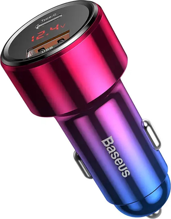 Baseus Magic USB + USB-C QC 4.0 PD 45W nabíječka do auta (červeno-modrá)
