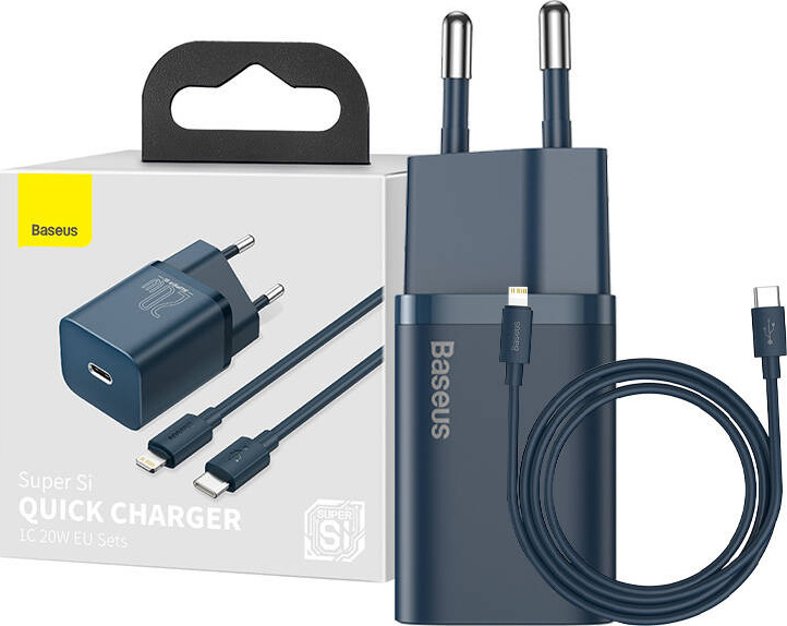 Baseus Super Si 1C fast charger USB Type C 20W Power Delivery + USB Type C - Lightning cable 1m blue (TZCCSUP-B03)
