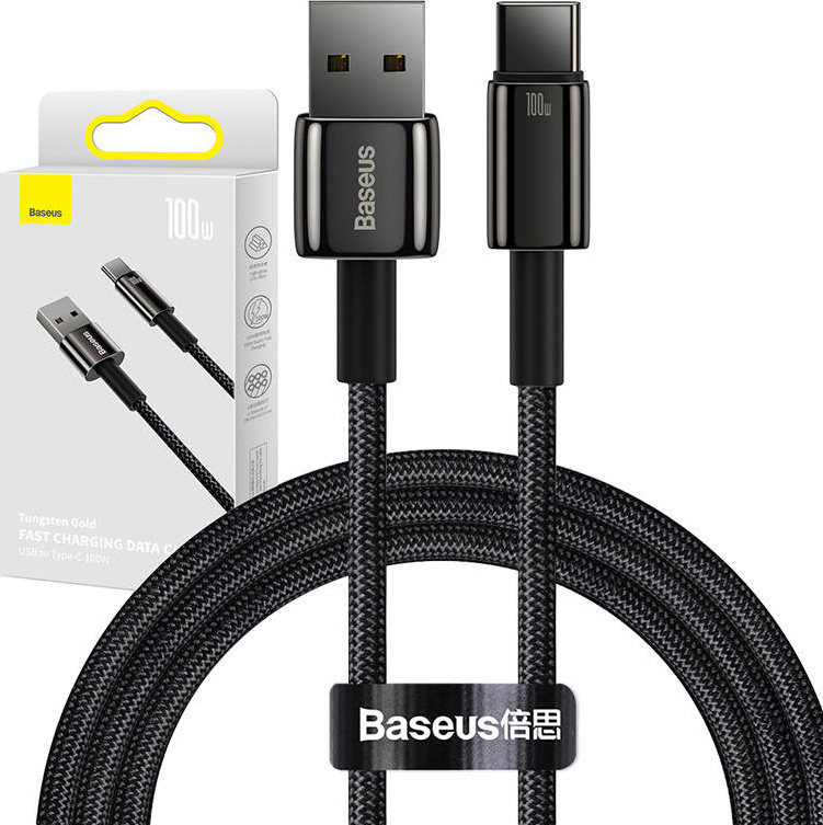 Baseus Tungsten Gold USB-A to USB-C Cable 480Mb/s 100W 1m Black (CAWJ000001)