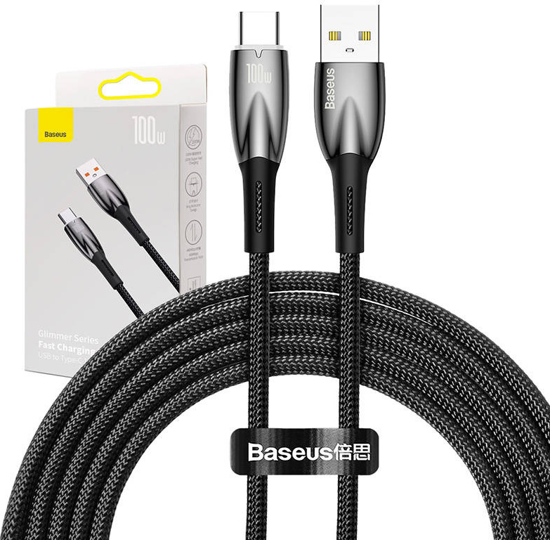 Kabel USB pro USB-C Baseus řady Glimmer, 100 W, 2 m (černý)