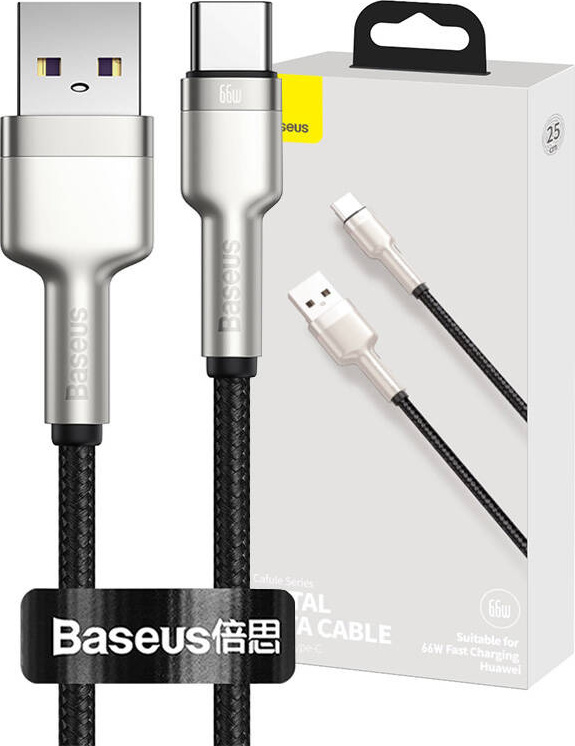 Kabel USB pro USB-C Baseus Cafule, 66 W, 0,25 m (černý)