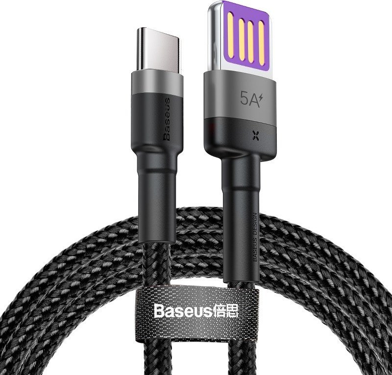 Baseus Cafule USB-C kabel Huawei SuperCharge, QC 3.0, 5A 1m (černý šedý)