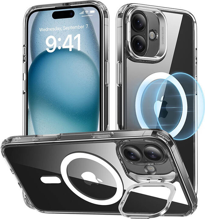 Pouzdro ESR Classic Hybrid (HaloLock) se stojánkem pro iPhone 16 Plus (průhledné)