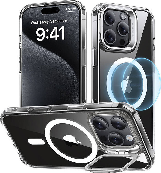 Pouzdro ESR Classic Hybrid (HaloLock) se stojánkem pro iPhone 16 Pro (průhledné)