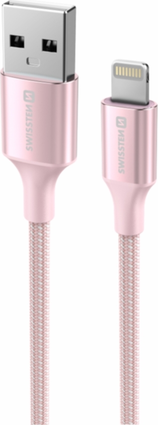 DATOVÝ KABEL SWISSTEN TEXTILE II USB / LIGHTNING 1,5 M RŮŽOVÝ