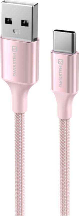 DATOVÝ KABEL SWISSTEN TEXTILE II USB / USB-C 1,5 M RŮŽOVÝ