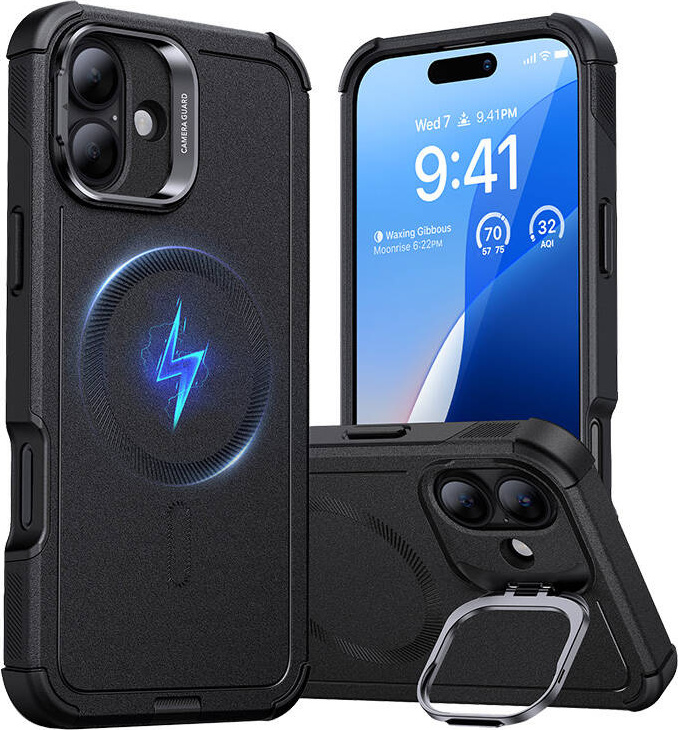 Cyber Tough (HaloLock) ESR pouzdro se stojánkem pro iPhone 16 Plus (černé)