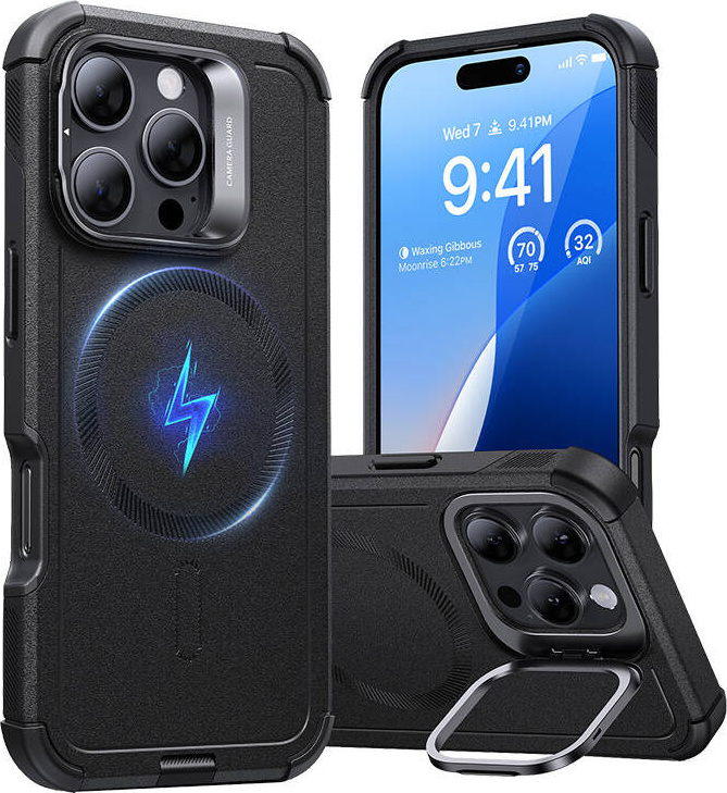 Cyber Tough (HaloLock) ESR pouzdro se stojánkem pro iPhone 16 Pro Max (černé)