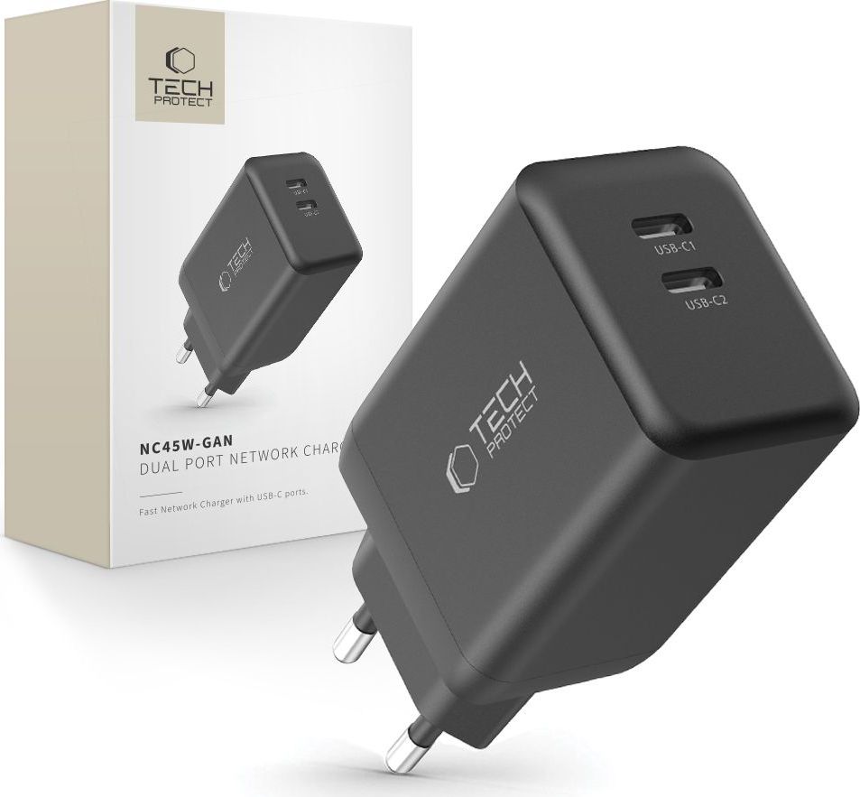 TECH-PROTECT NC45W-GAN 2-PORT NETWORK CHARGER PD 45W BLACK