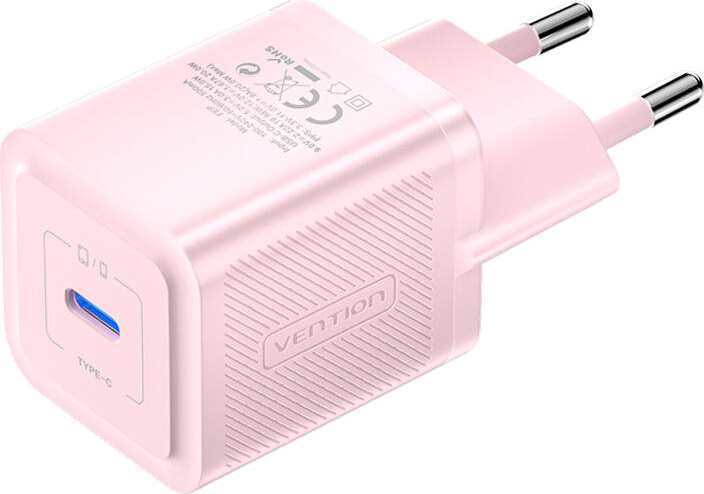 Nástěnná nabíječka, Vention, FEPP0-EU, USB-C, 20W, GaN (růžová)