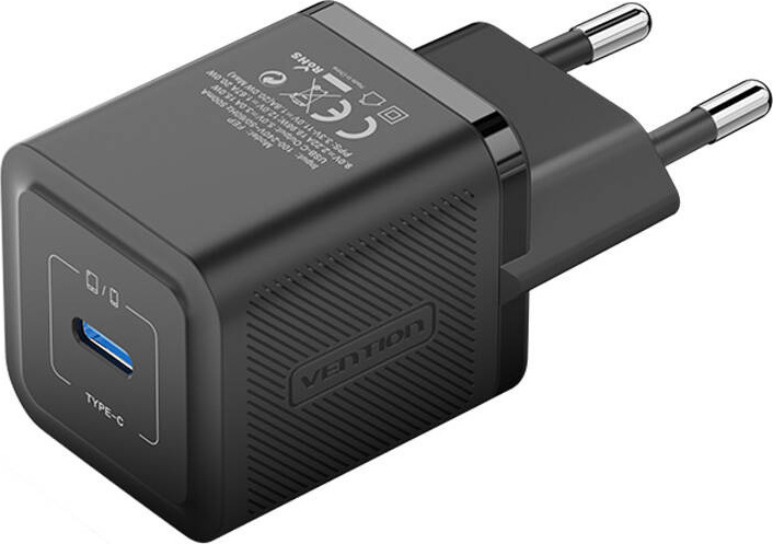 Nástěnná nabíječka, Vention, FEPB0-EU, USB-C, 20W, GaN (černá)