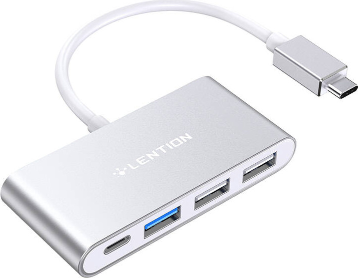 Hub Lention 4v1 USB-C na USB 3.0 + 2x USB 2.0 + USB-C (stříbrný)