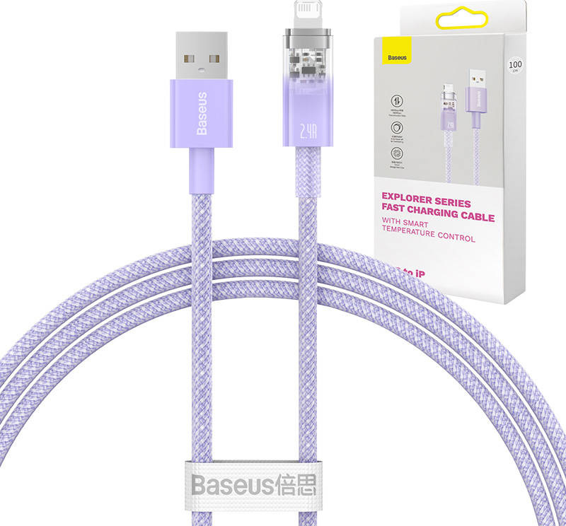 Rychlonabíjecí kabel Baseus USB-A na Lightning Explorer Series 1 m 2,4 A (fialový)