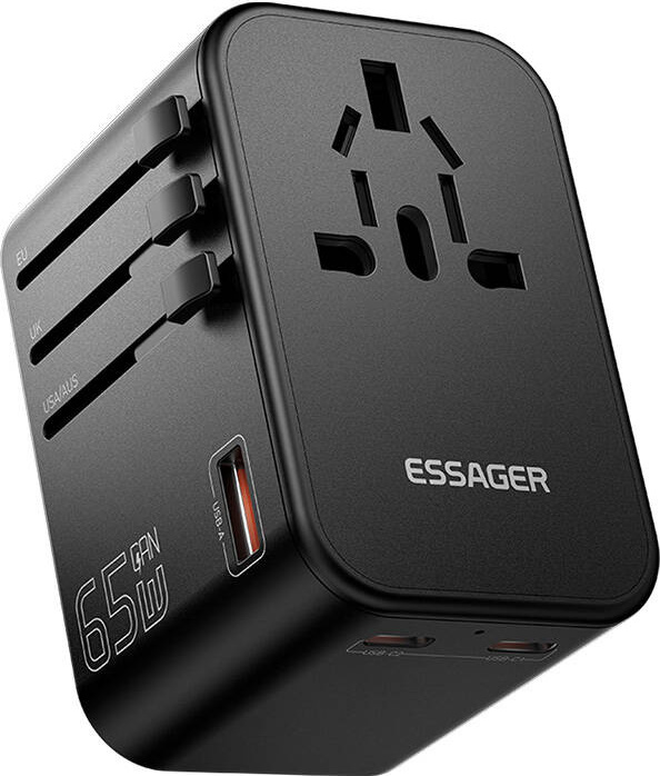 Cestovní nástěnná nabíječka, Essager, ECT65-LT01-Z, 65W (černá)