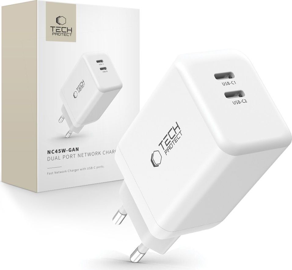 TECH-PROTECT NC45W-GAN 2-PORT NETWORK CHARGER PD 45W WHITE