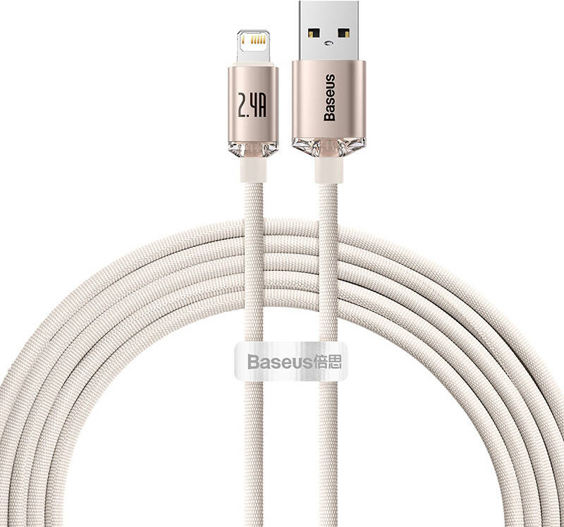 Baseus Crystal Shine USB kabel pro iP, 2,4A, 2m (růžový)