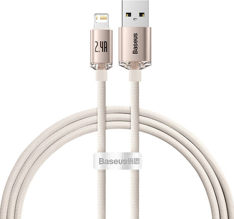Baseus Crystal Shine USB kabel pro iP, 2,4 A, 1,2 m (růžový)