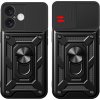 Kryt Hybrid Armor Camshield pre iPhone 16 s krytom kamery a stojanom – čierne