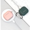 Silikonové měkké pouzdro pro AirPods 3 + přívěsek na klíče s karabinkou a růžovou sponou (pouzdro D)