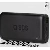 Powerbanka SBS TTBB20000PD20K 20000 mAh 20W PD USB-C, USB-A, Micro-USB - černá