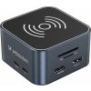 Hub USB-C 12 v 1 Wozinsky WHBC09Y8S multifunkčný, s funkciou bezdrôtového nabíjania, hliníkový, s 15 cm káblom - sivý
