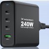 Nabíjačka GaN Wozinsky WGCSB 240W USB-A / 3 x USB-C do steny - čierna