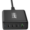 GaN Wozinsky WGCSB 240W USB-A / 3 x USB-C nástěnná nabíječka - černá