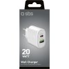SBS TETRPD20W 20W USB-A USB-C nástenná nabíjačka s funkciou Power Delivery - biela