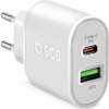 SBS TETRPD20W 20W USB-A USB-C nástenná nabíjačka s funkciou Power Delivery - biela