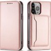 Pouzdro Magnet Card Case pro iPhone 14 Pro Max s výklopným krytem, peněženkou a stojánkem růžové