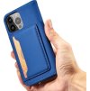 Magnetický kryt s kartou pro iPhone 14, odklápěcí kryt, peněženka, stojánek, modrý
