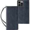 Magnetický řemínek na iPhone 14 Pro, výklopná peněženka, mini stojánek, modrý