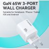 Wozinsky CGWCW 65W USB-A / 2 x USB-C GaN nabíjačka do siete - biela