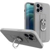 Silikonové pouzdro Ring Case s úchopem pro prsty a stojánkem pro iPhone 13 mini stříbrné barvy