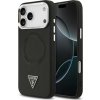 Guess Pouzdro Magsafe z PU kůže s trojúhelníkovým logem, stříbrné, kovové, s rámečkem pro fotoaparát, pro iPhone 17 Pro, černé