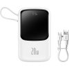 Baseus Qpow Digital Display Power Bank with Fast Charging 10000mAh 20W QC/PD/SCP/FCP with Built-in Lightning Cable White