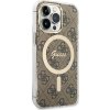 Sada Guess GUBPP13LH4EACSW puzdro + nabíjačka pre iPhone 13 Pro hnedé/hnedé pevné puzdro 4G Print MagSafe