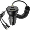 Nabíjačka do auta Baseus Circular 60W USB-A + USB-C so vstavaným Lightning + kábel USB-C 1,4 m - čierna