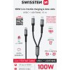 SWISSTEN NABÍJACÍ KÁBEL 2v1 100W USB-C / USB-C + LIGHTNING 1,5 M ČIERNY