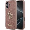 Guess PU Fixed Glitter 4G Metal Logo Zadní Kryt pro iPhone 17 Pink