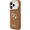 Guess PU Grained 4G Logo Stand Camera Frame Zadní Kryt pro iPhone 17 Pro Brown